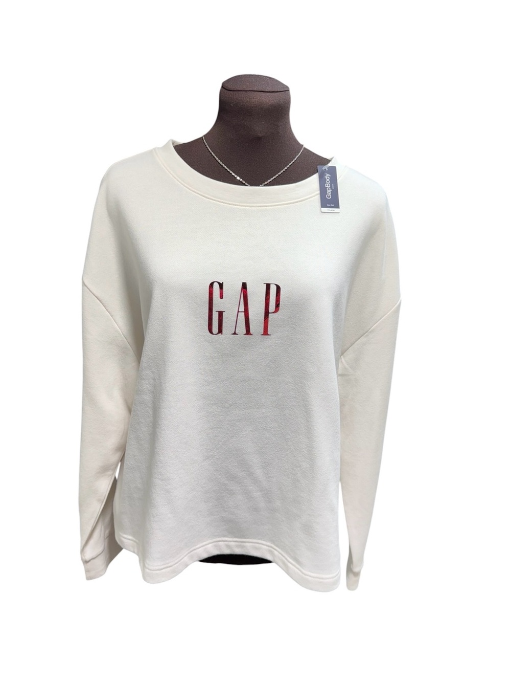 Gap Body Womens Light Ivory Logo Crewneck Sweatshirt Long Sleeve Pullover Sz XL